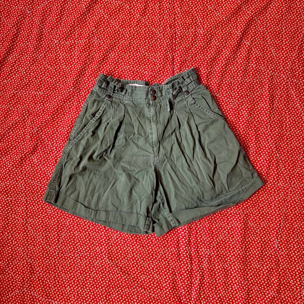 Mixed Blues Vintage Olive Green High Waisted Pleated Cotton Shorts Size 9